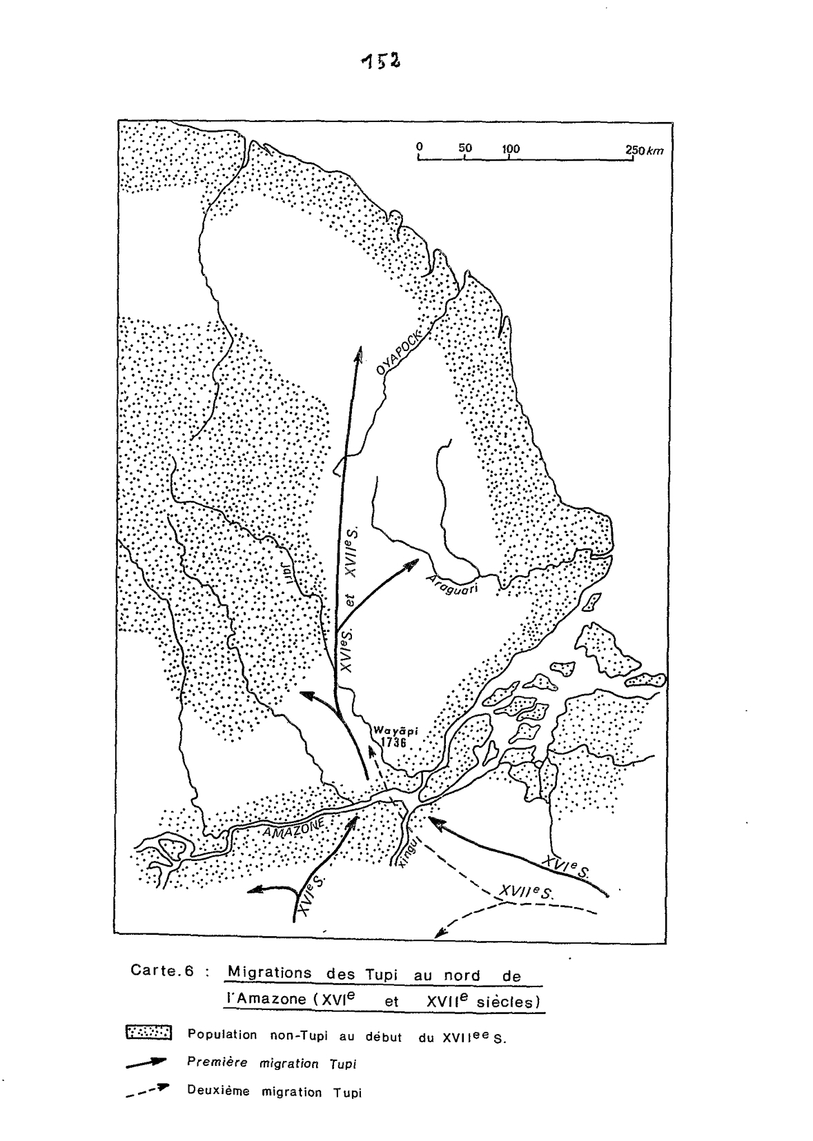 Carte 6: Migrations des Tupi au nord de l'Amazones (XVIe et XVIIe siècles)