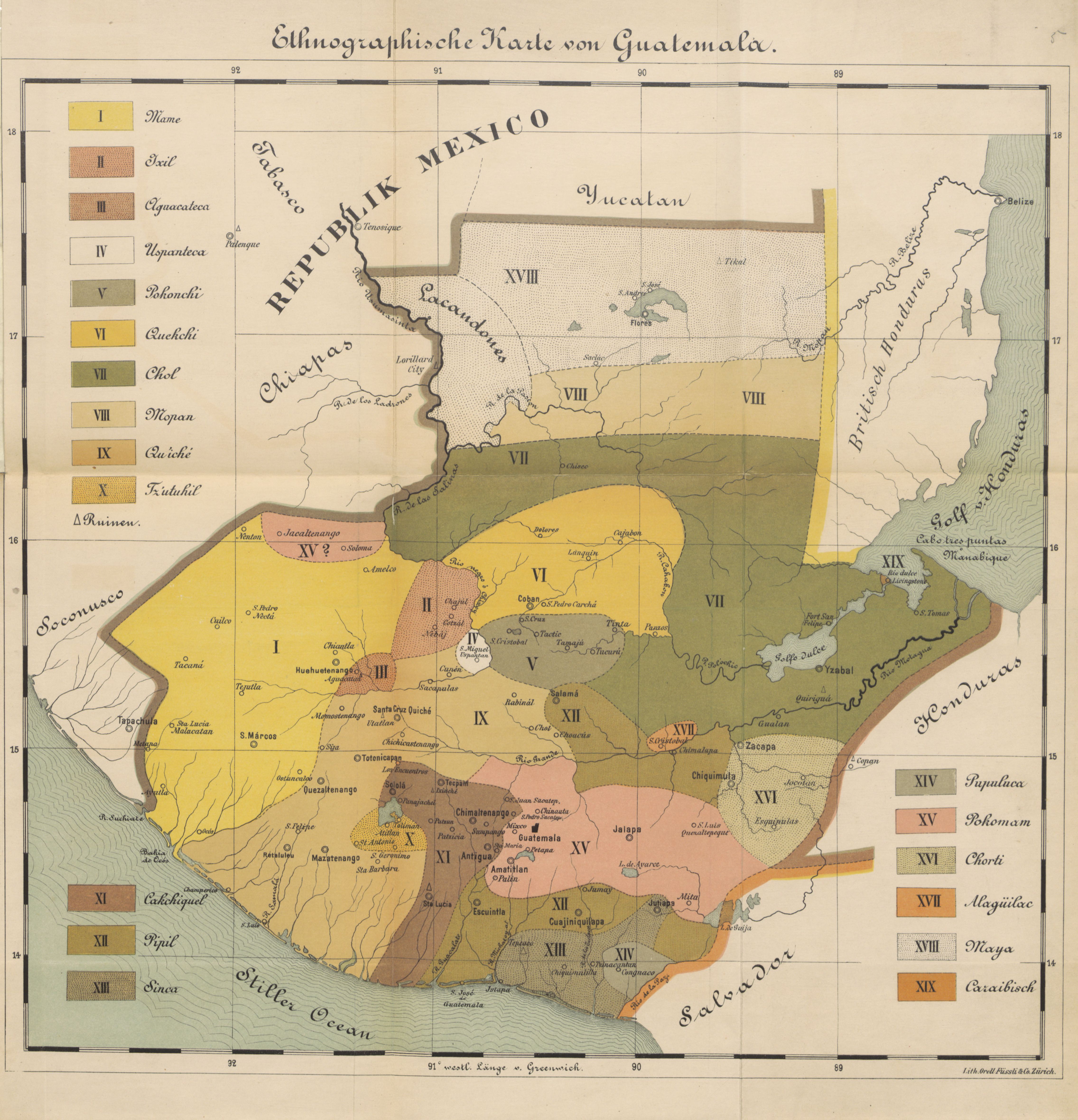 Ethnographische Karte von Guatemala