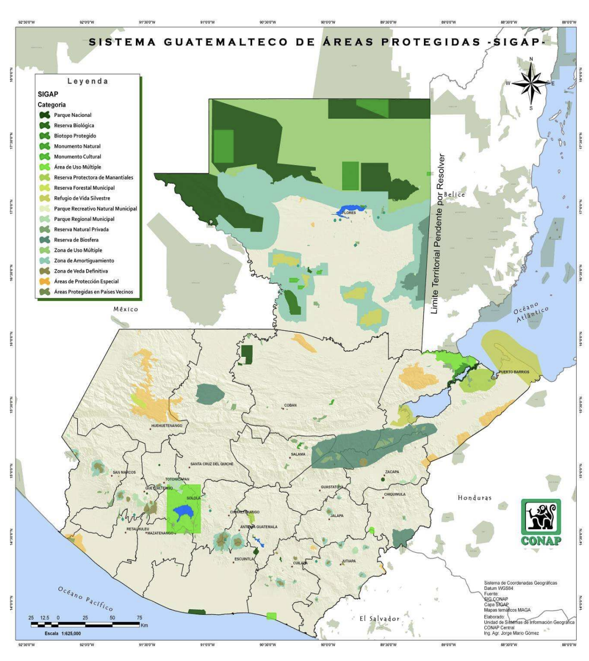 Mapa del SIGAP (Sistema Guatemalteco de Áreas Protegidas)