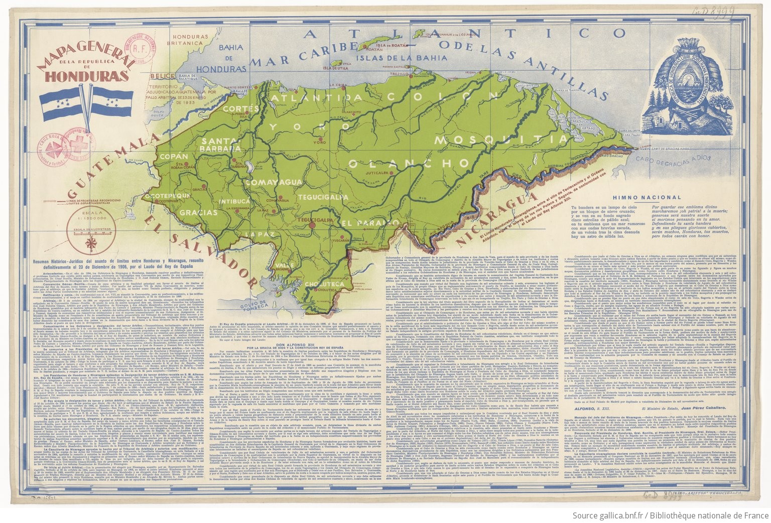 Mapa general de la Republica de Honduras