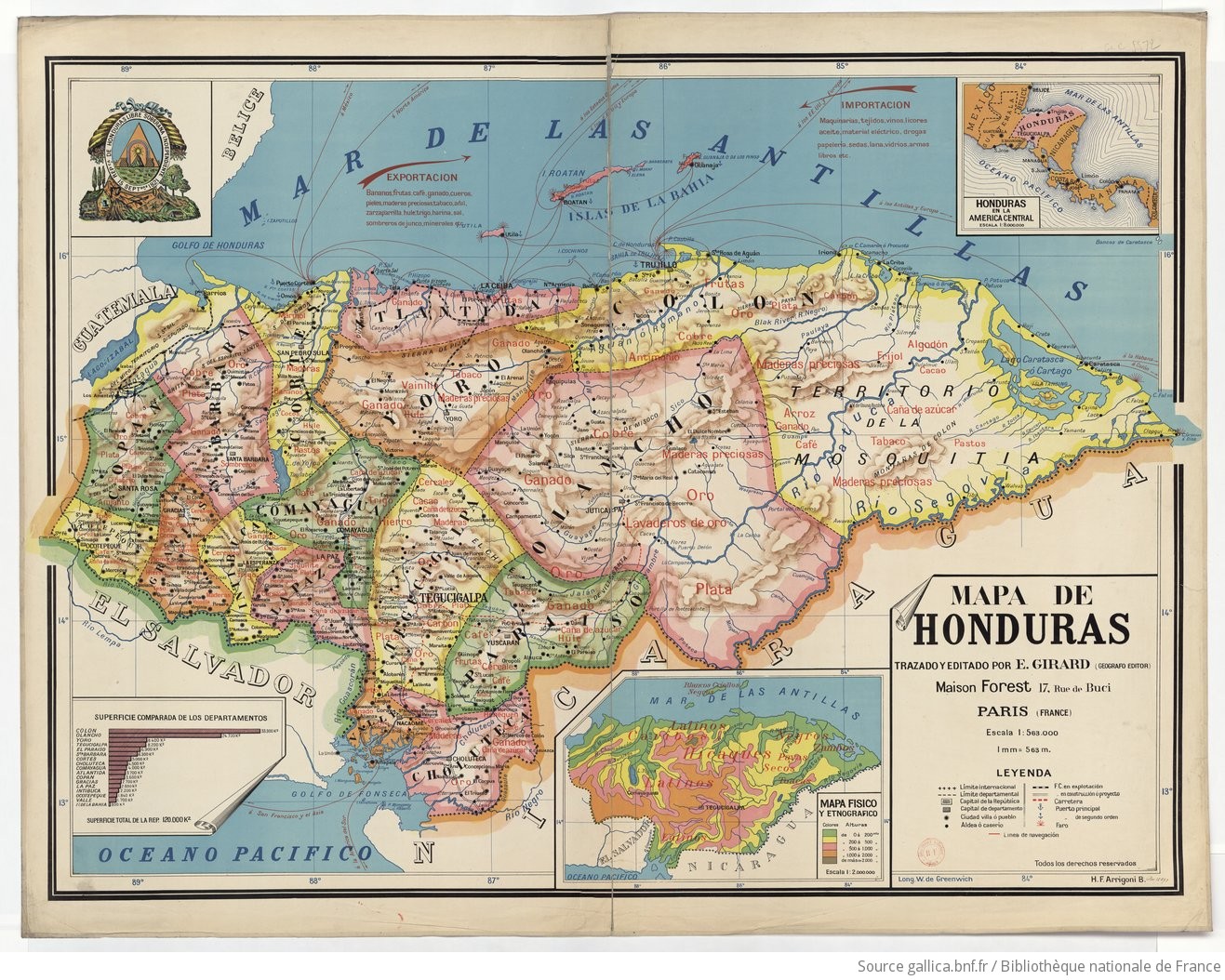 Mapa de Honduras,  with Mapa Físico y Etnográfico (insert)