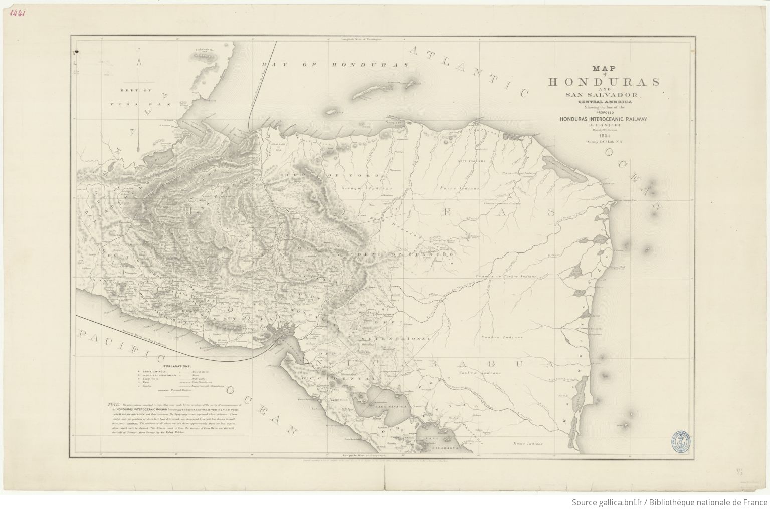 Map of Honduras and San Salvador, Central America, Showing the line of the proposed Honduras Interoceanic Railway