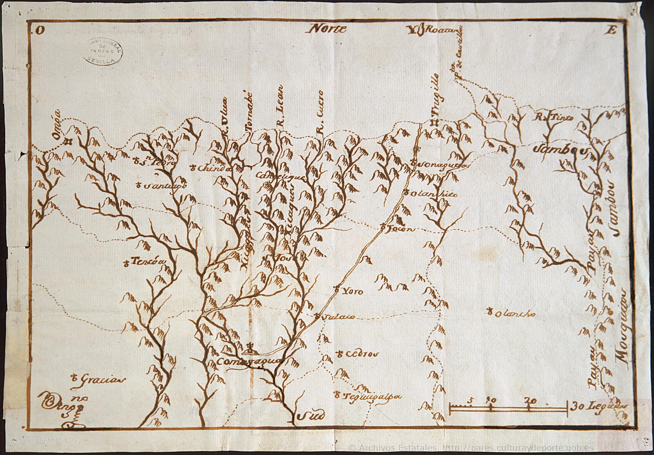 Mapa de la parte de la Provincia de Comayagua ú Honduras en que habitan los indios Xicaques.