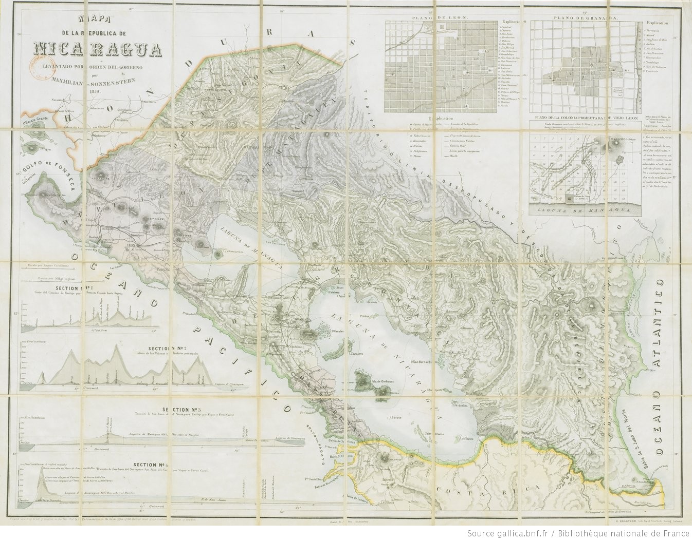 Mapa de la Republica de Nicaragua leventado por orden del gobierno por Maxmilian v Sonnenstern.