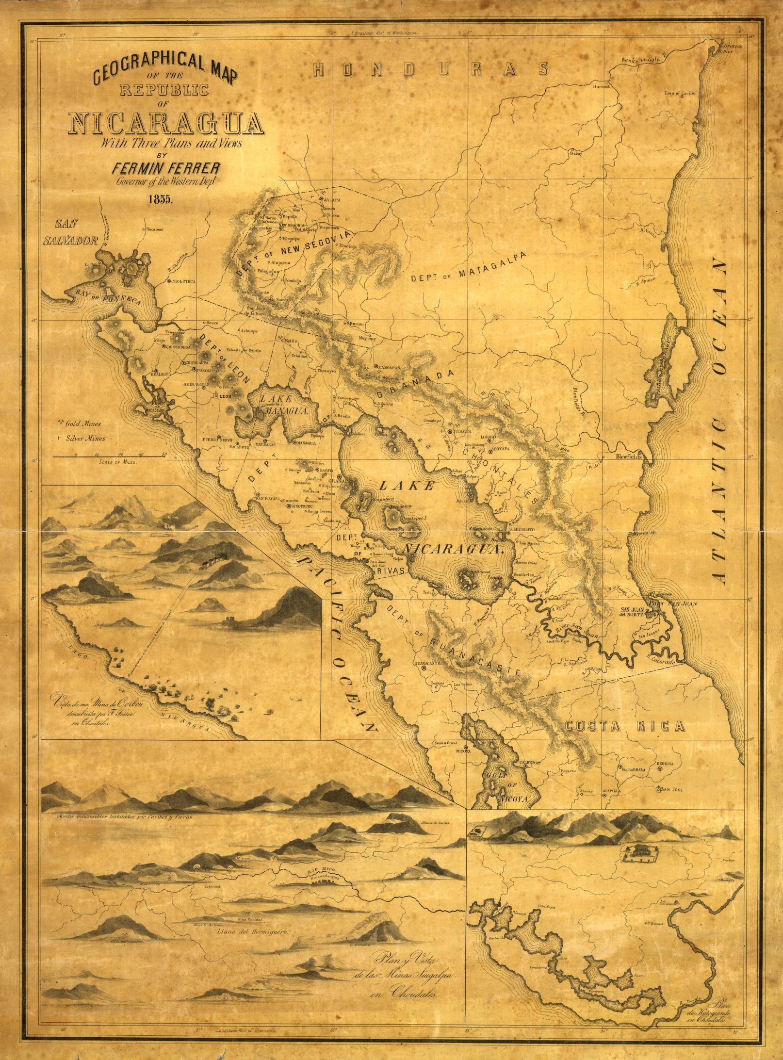 Geographical Map of the Republic of Nicaragua.