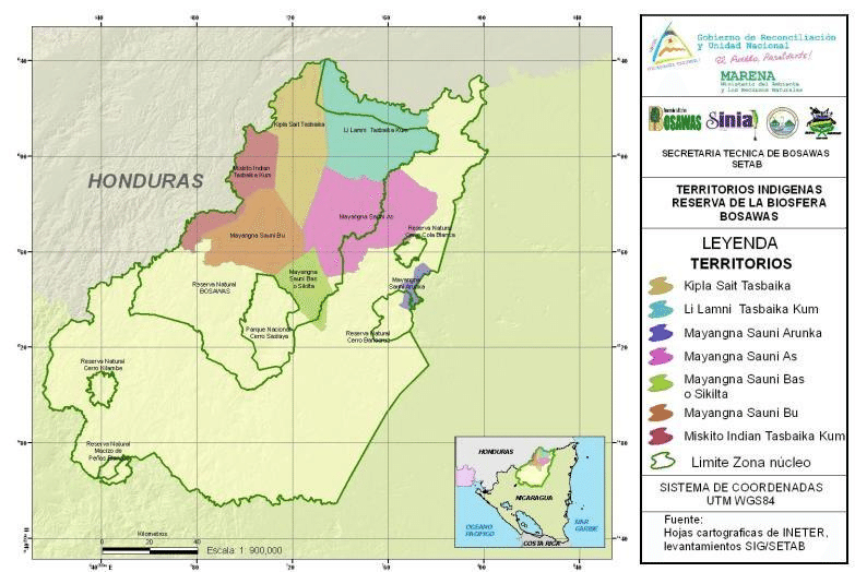 Indigenous territories and Bosawás in Nicaragua.