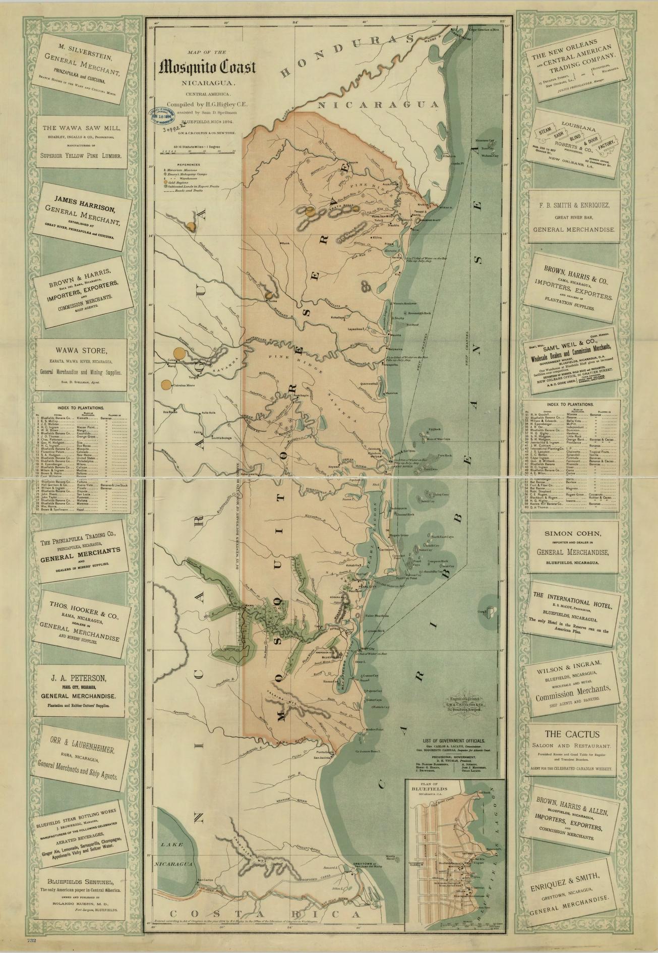 Map of the Mosquito Coast;Nicaragua