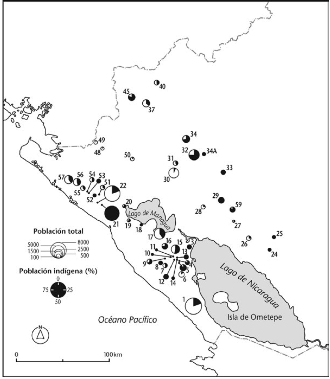 Mapa de la población total y porcentaje de indios;1776