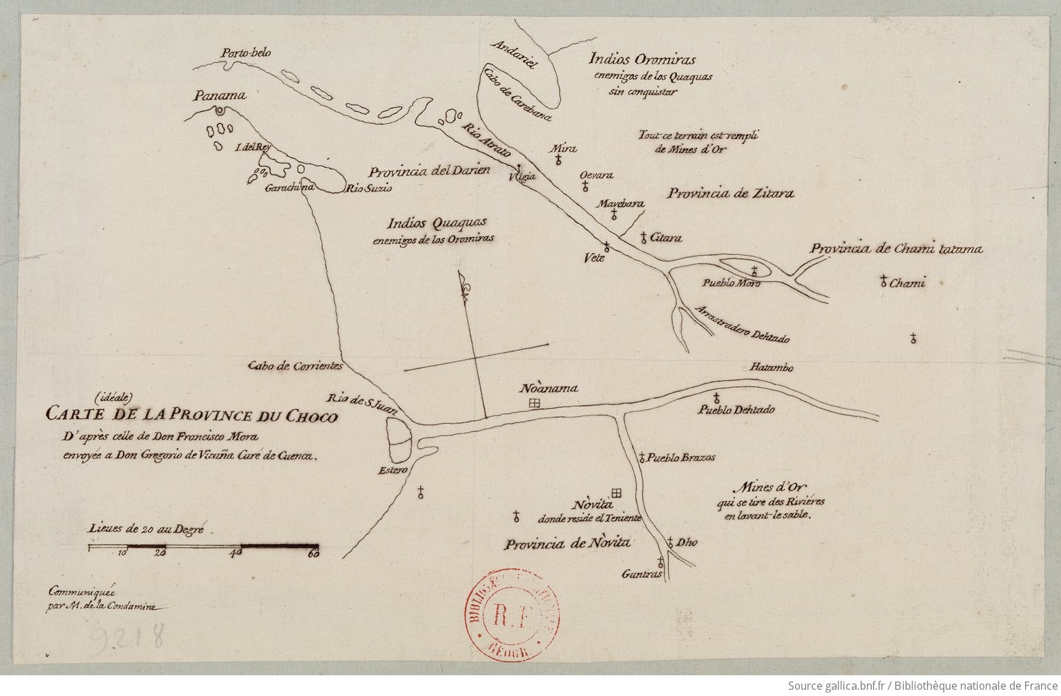 Carte (idéale) de la Province du Choco, 1744 / d'après celle de Don Francisco Mora envoyée a Don Gregorio de Vicuna curé de Cuenca