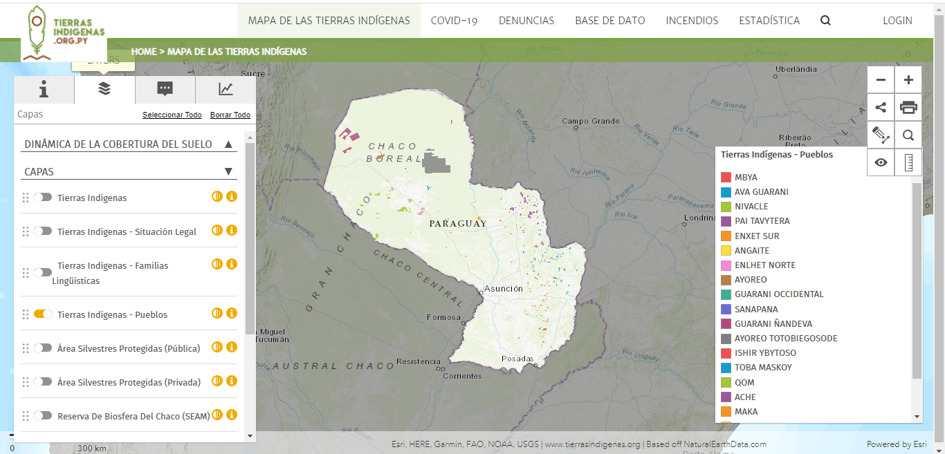 Mapa de las tierras indígenas - Pueblos