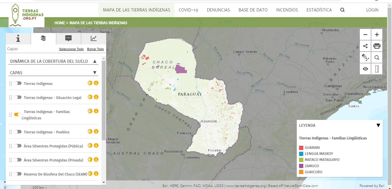 Mapa de las tierras indígenas - Familias lingüísticas