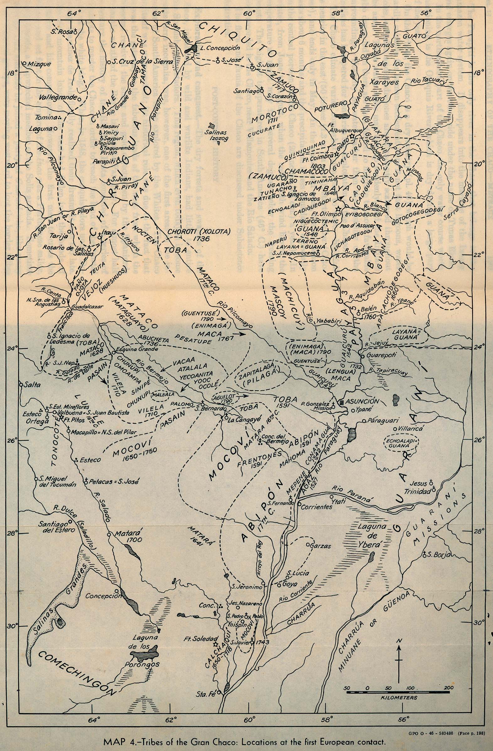 Tribes of the Gran Chaco: Locations at the first European contact