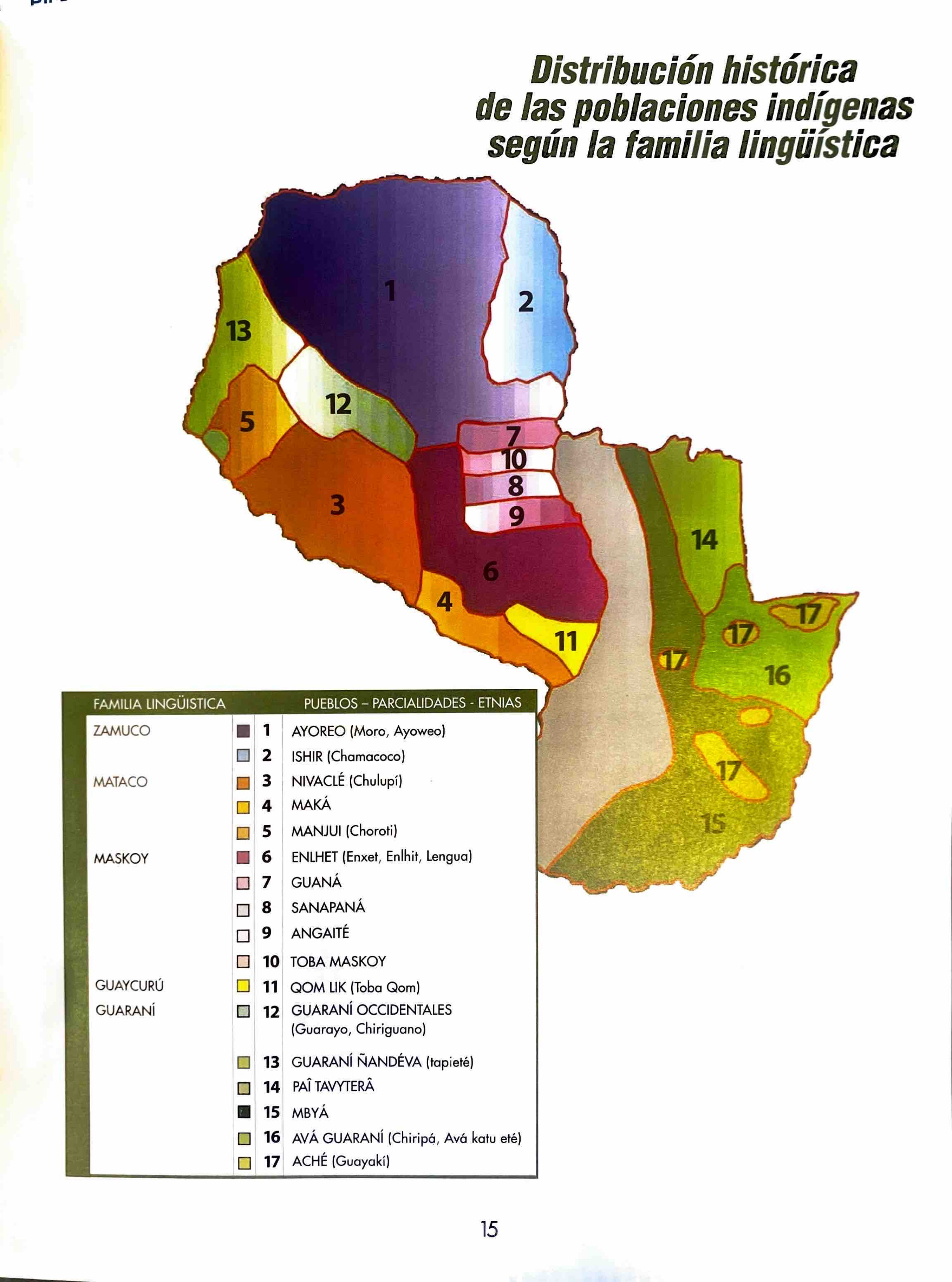 Distribución histórica de las poblaciones indígenas según la familia lingüística