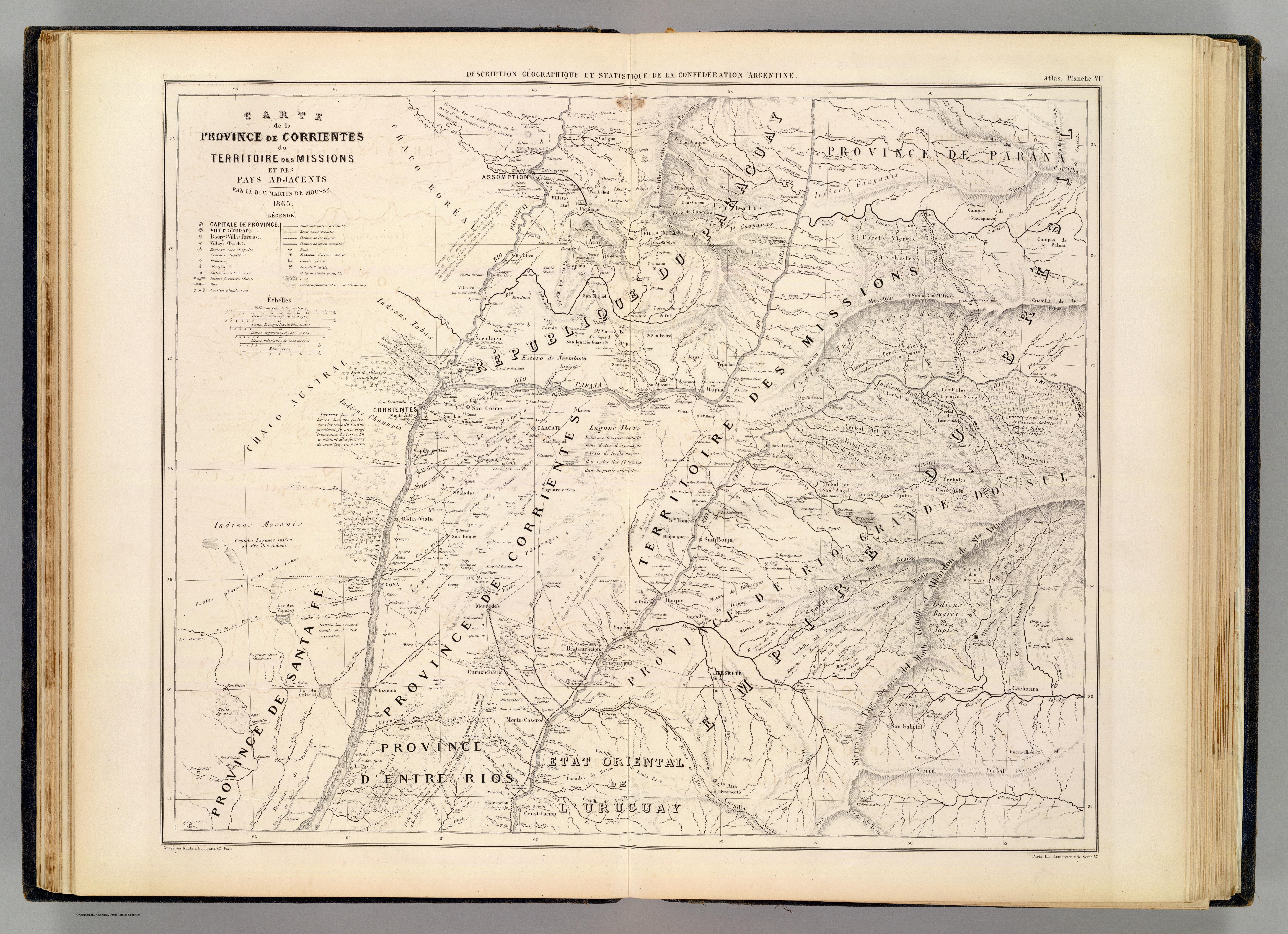 CARTE de la PROVINCE de CORRIENTES du TERRITOIRE des MISSIONS et des PAYS ADJACENTS