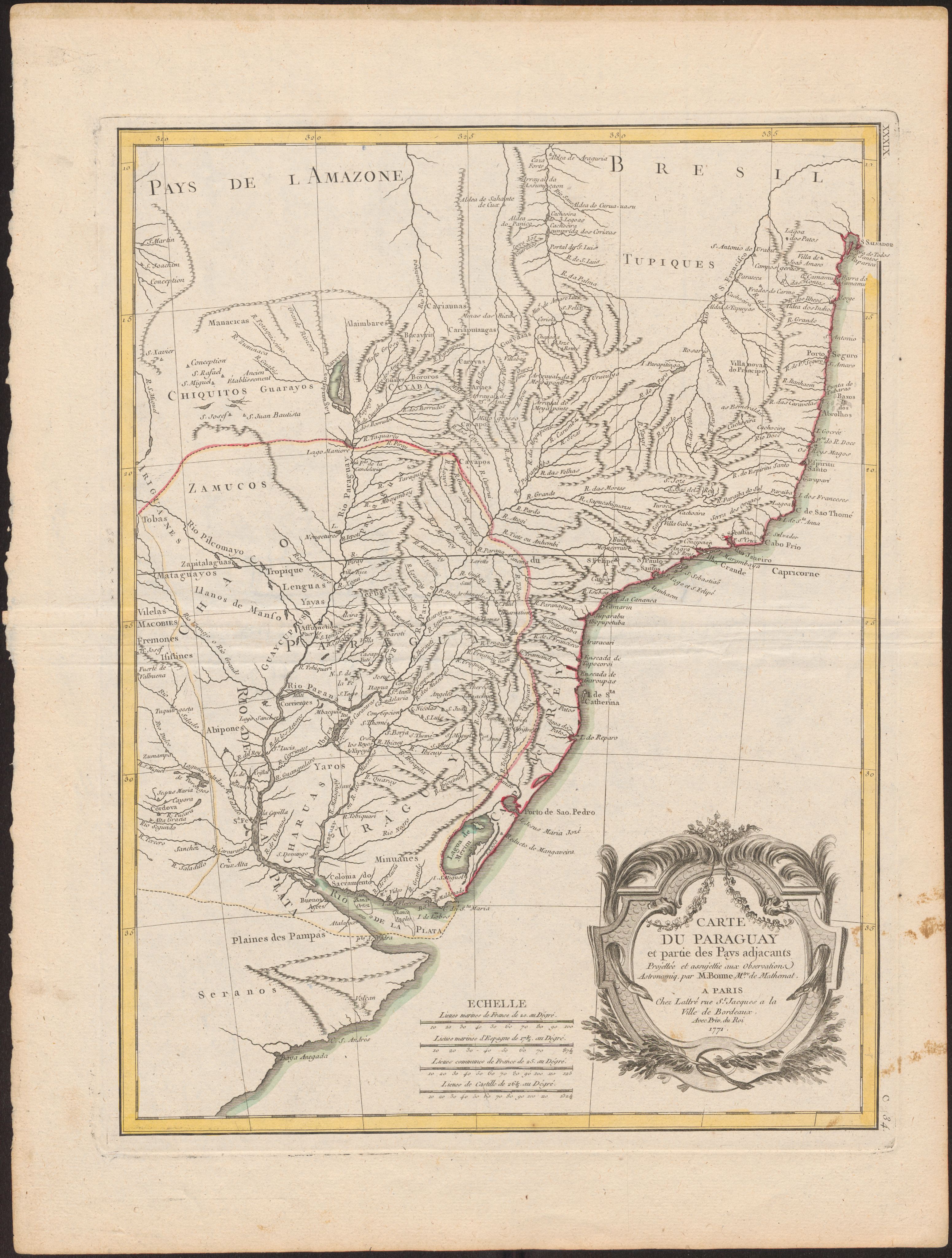 Carte Du Paraguay et partie des Pays adjacants