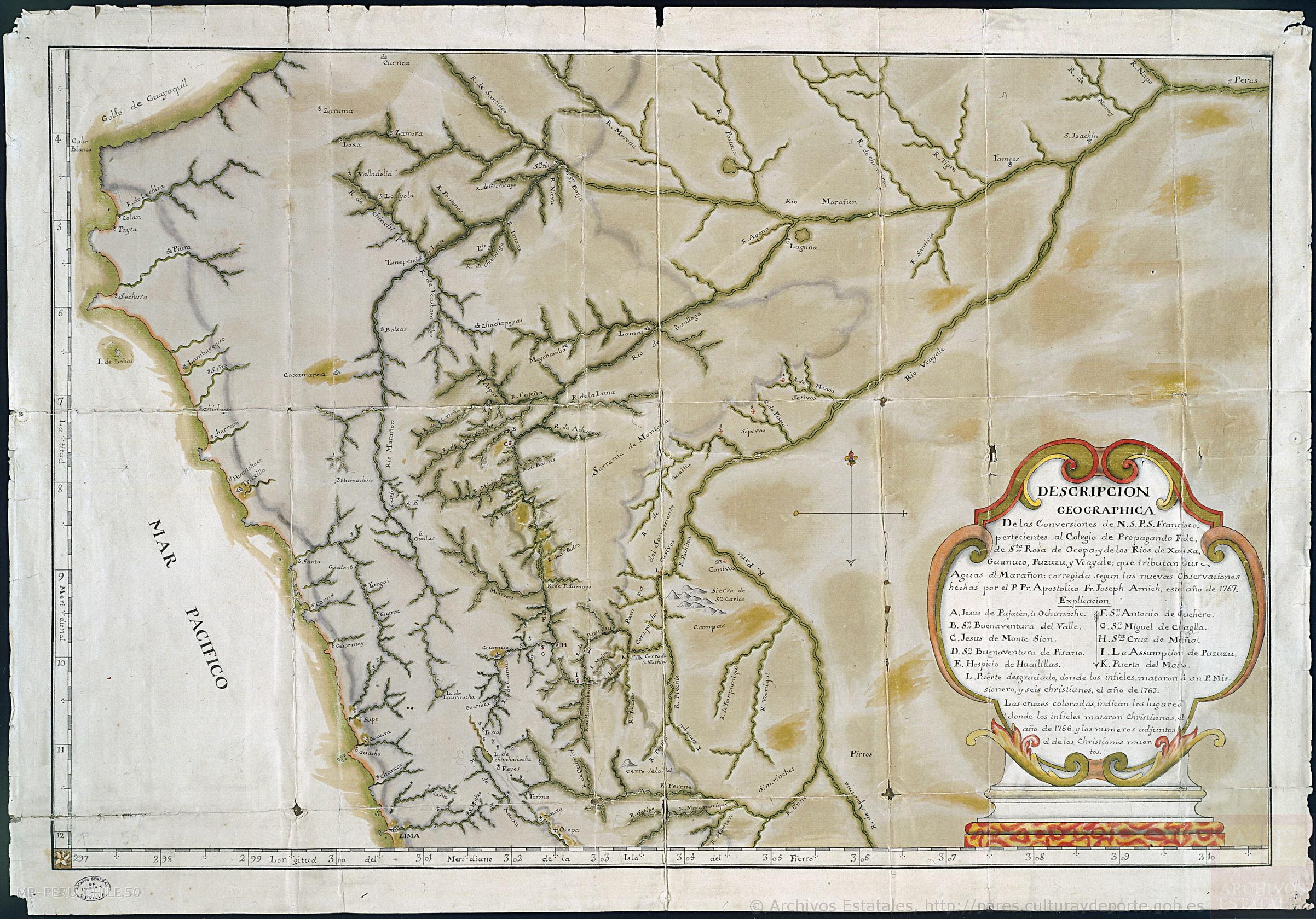 Descripción geográfica de las conversiones de Nuestro Señor Padre San Francisco, pertenecientes al Colegio de Propaganda Fide de Santa Rosa de Ocopa y de los Ríos de Xauxa, Guanuco, Puzuzu y Ucayali, que tributan sus aguas al Marañón;corregida según las nuevas observaciones hechas por el P. Pr. Apostólico Fr. Joseph Amich, este año de 1767.