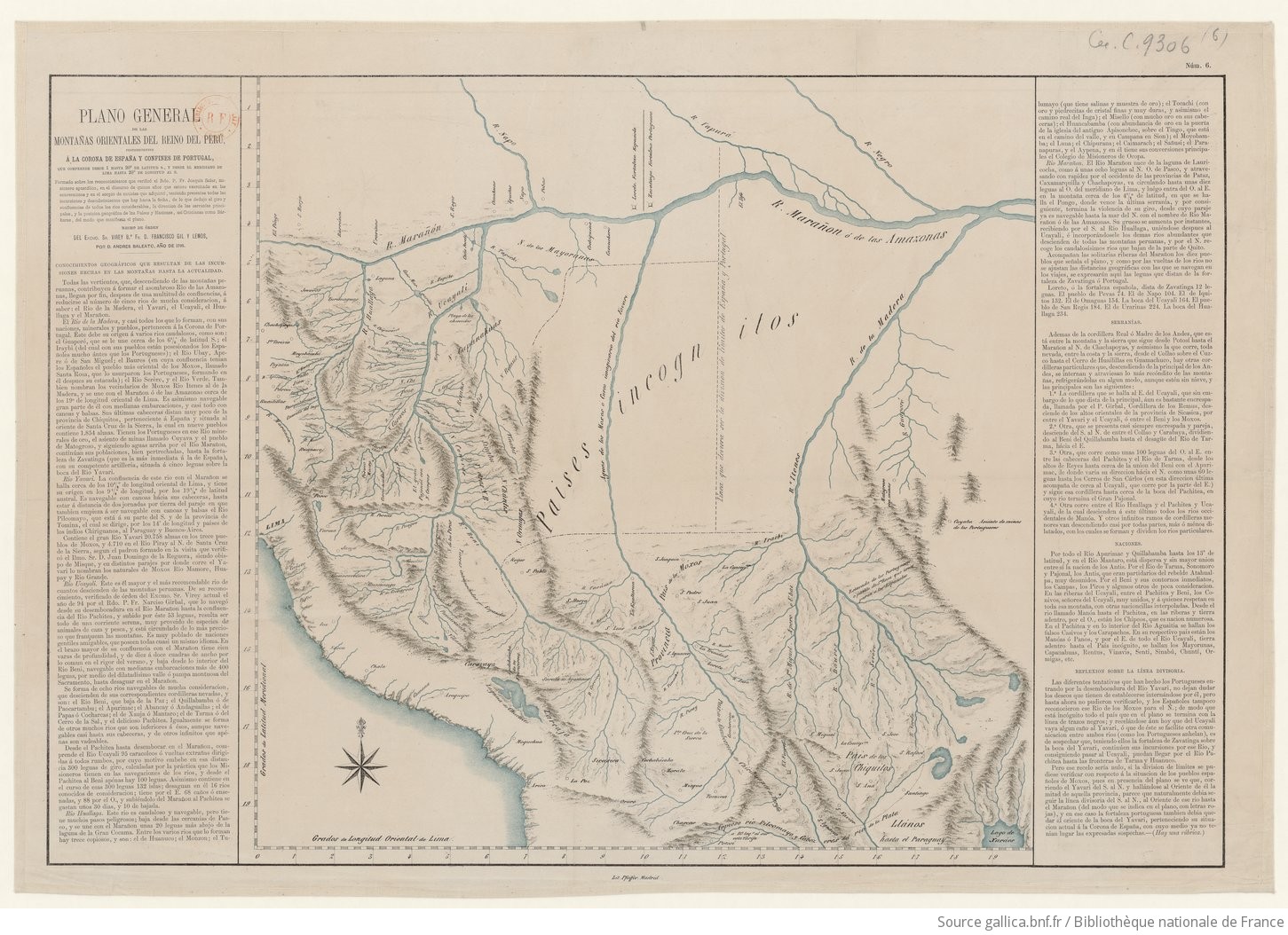 Plano general de las montañas orientales del Reino del Peru