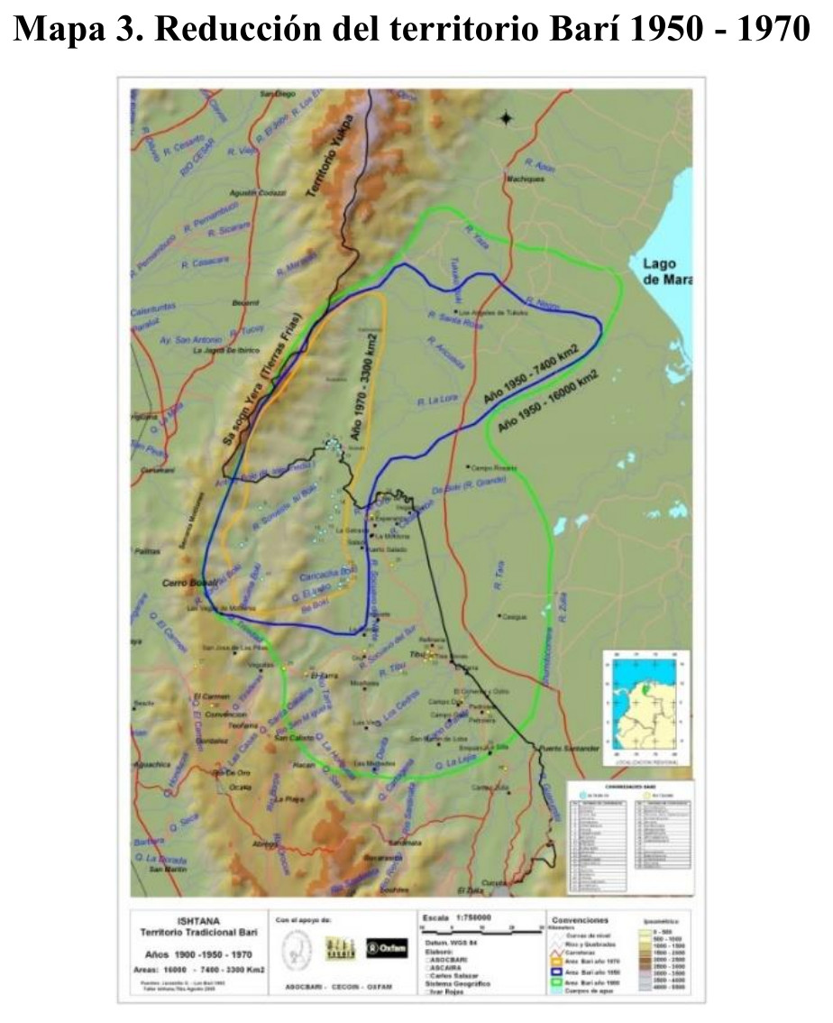 Reducción del territorio Barí 1950 -1970