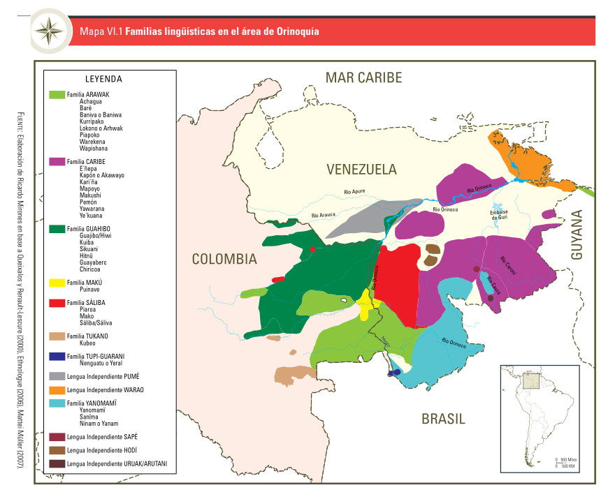 Mapa VI.1 Familias lingüísticas en el área de Orinoquía