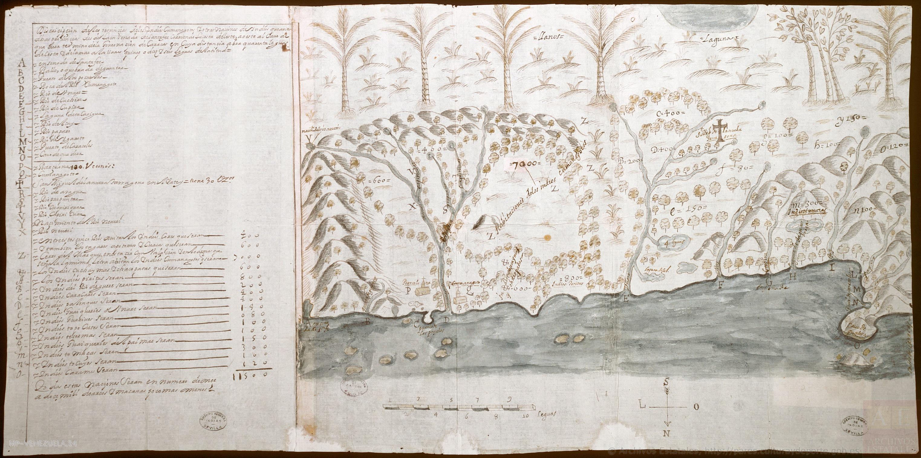 Descripçión de las prouinçias de los yndios cumanagotos y otras naciones de yndios que auitan dichas prouincias desde la ensenada de Santa Fee;corriendo la costa de leste a oeste al cauo de Quadera;término de la gouernación de Caracas;en cuya distançia abrá quarenta leguas de costa;y de la mar a los Llanos quinçe o diez y seis leguas de latitud