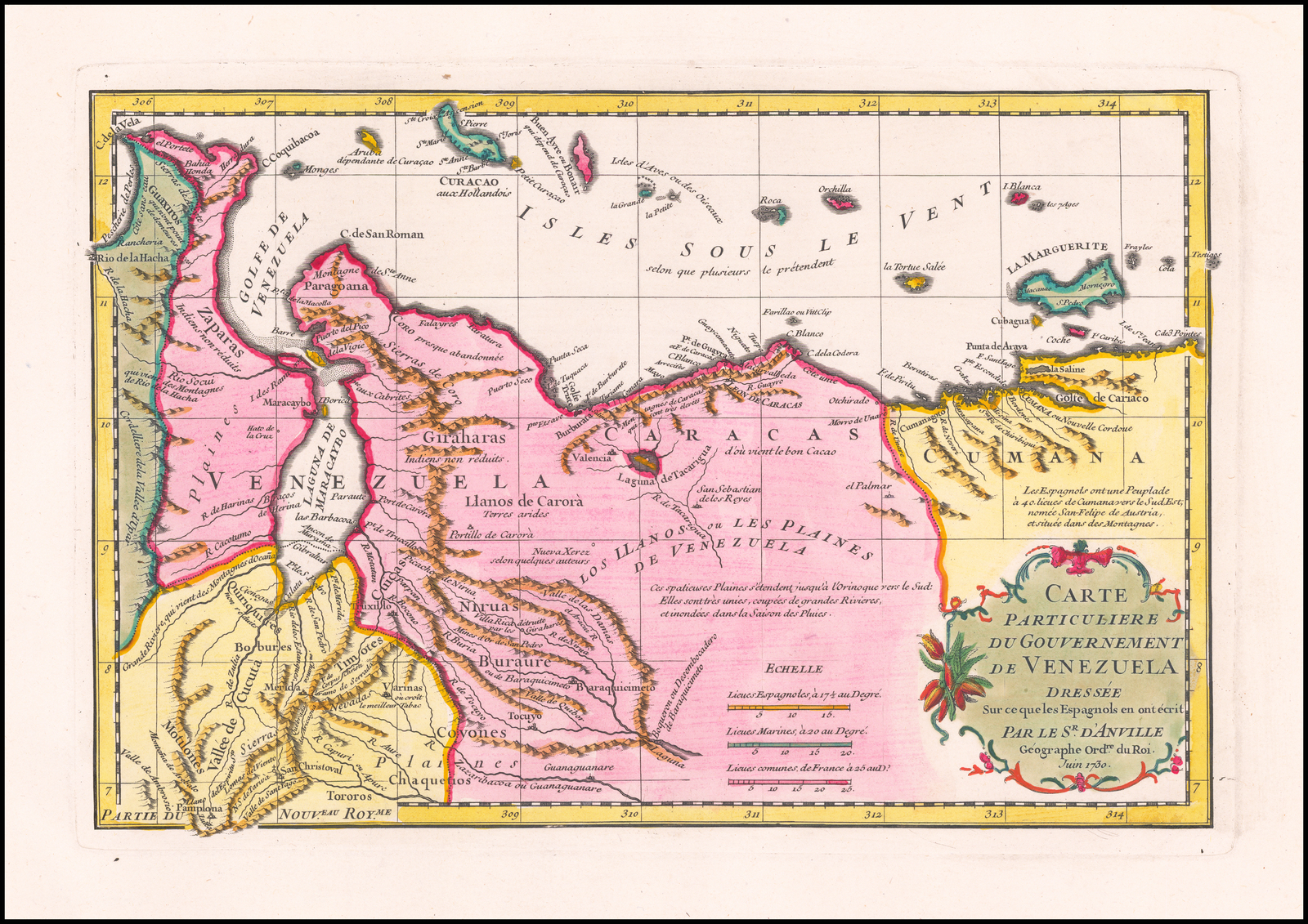 Carte particulière du gouvernement de Venezuela / dressée sur ce que les Espagnols en ont écrit par le Sr D'Anville