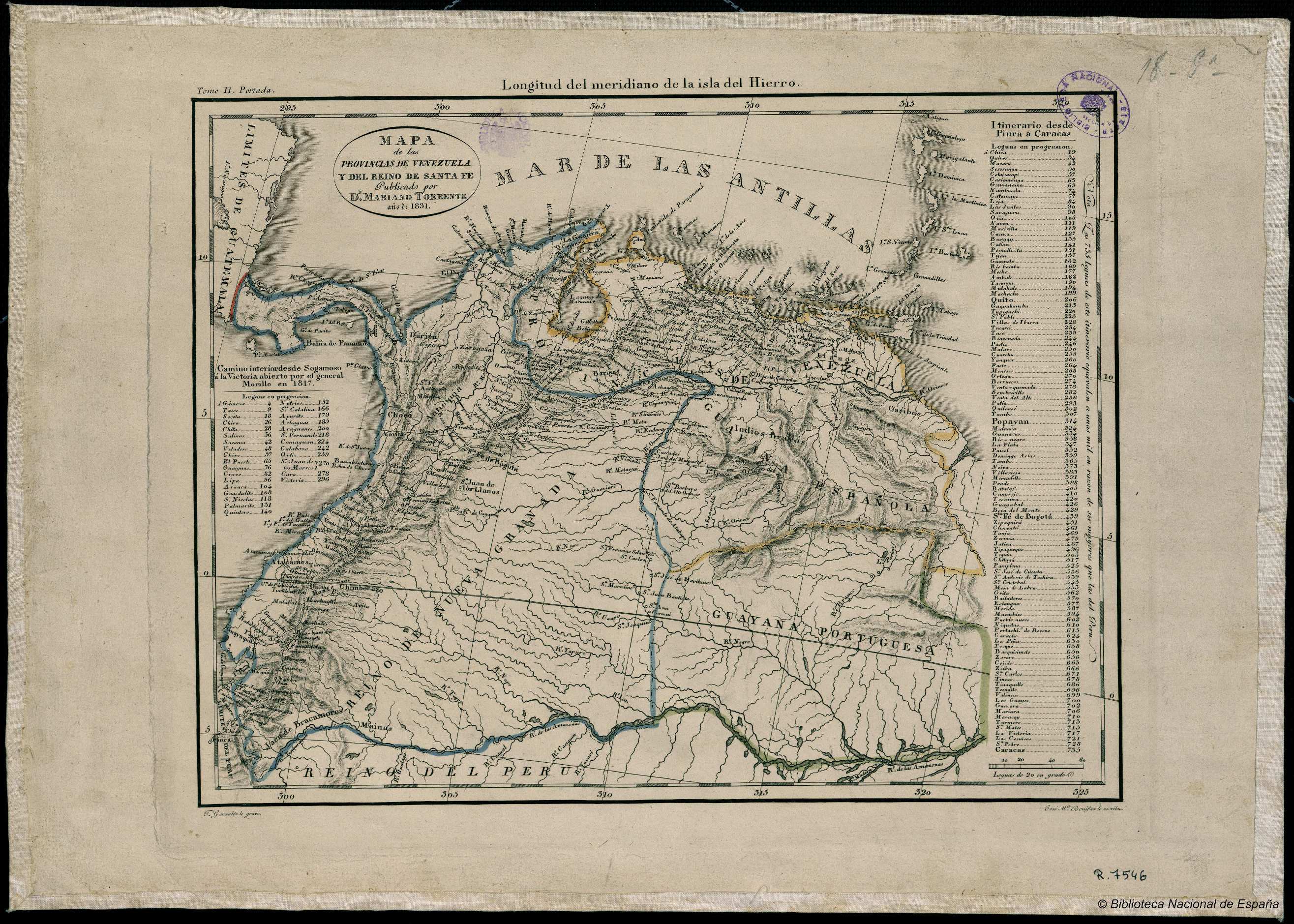 MAPA de las PROVINCIAS DE VENEZUELA Y DEL REINO DE SANTA FE