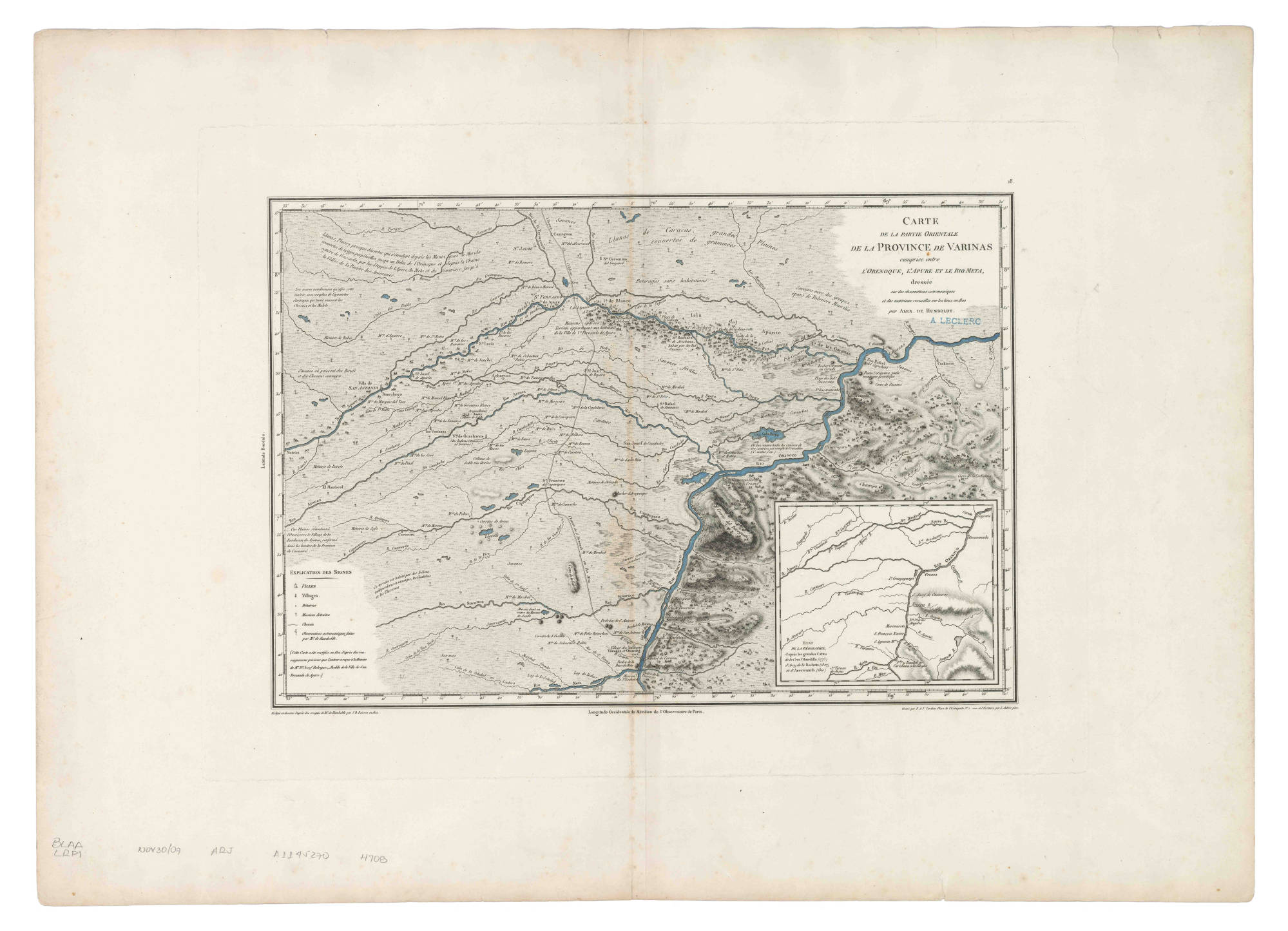 Carte de la Partie Orientale de la Province de Varinas comprise entre L'Orenoque;L'Apure et le Rio Meta