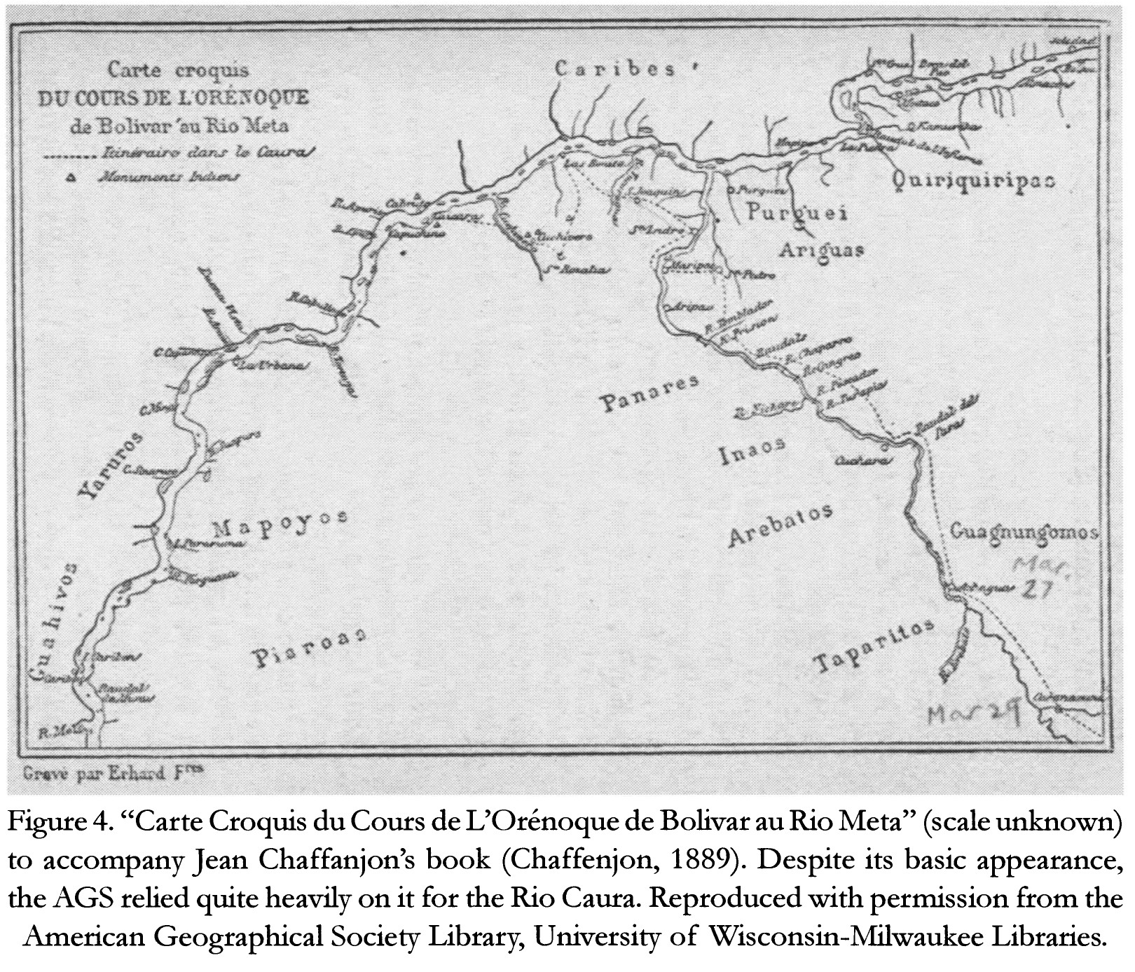 Carte Croquis DU COURS DE L'ORÉNOQUE de Bolivar àu Rio Meta