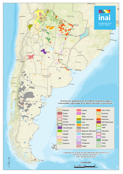 Distribución geográfica de los Pueblos Originarios según Comunidades registradas en el ámbito nacional y/o provincial