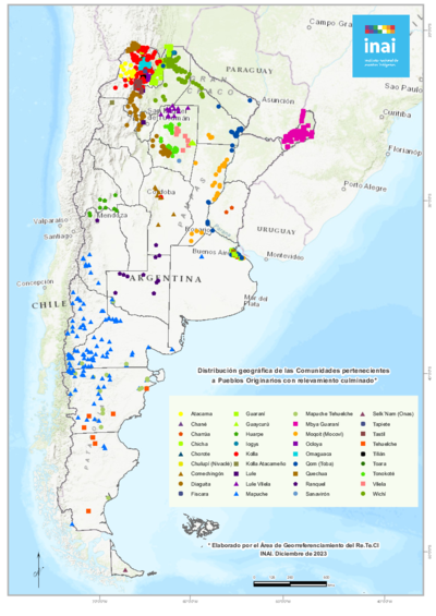 Distribución geográfica de las Comunidades pertenecientes a Pueblos Originarios con relevamiento culminado