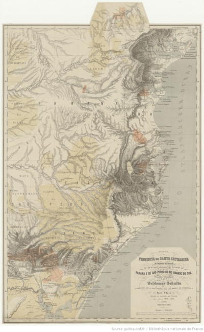 MAPPA da PROVINCIA DE SANTA CATHARINA do imperio do Brasil come as partes adjacentes das Provincias PARANA E DE SAO PEDRO DO RIO GRANDE DO SUL