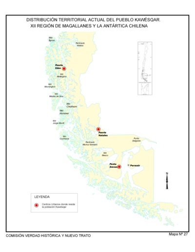 Distribución Territorial Actual del Pueblo Kawesqar. XII Region de Magallanes y la Antártica Chile