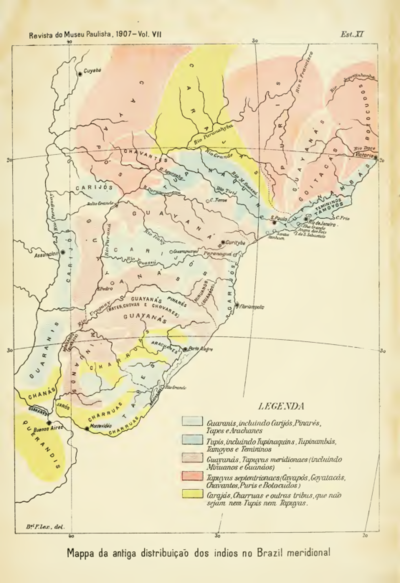 Mappa da antiga distribuição dos indios no Brazil meridional