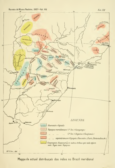 Mappa da actual distribuição dos indios no Brazil meridional