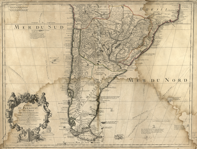 Carte du Paraguay;du Chili;du Detroit de Magellan &c. Dressée sur les descriptions des PP. Alfonse d'Ovalle;et Nicolas Techo;et sur les relations et memoires de Brouwer;Narbouroug;Mr. de Beauchesne &c.