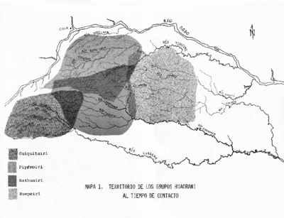 MAPA 1. TERRITORIOS DE LOS GRUPOS HUAORANI AL TIEMPO DE CONTACTO