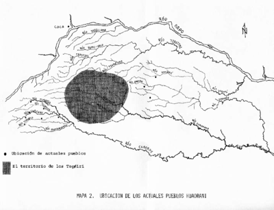 MAPA 2. UBICACIÓN DE LOS ACTUALES PUEBLOS HUAORANI