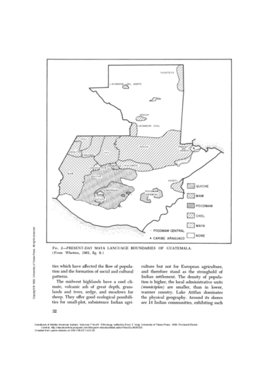 PRESENT-DAY MAYA LANGUAGE BOUNDARIES OF GUATEMALA