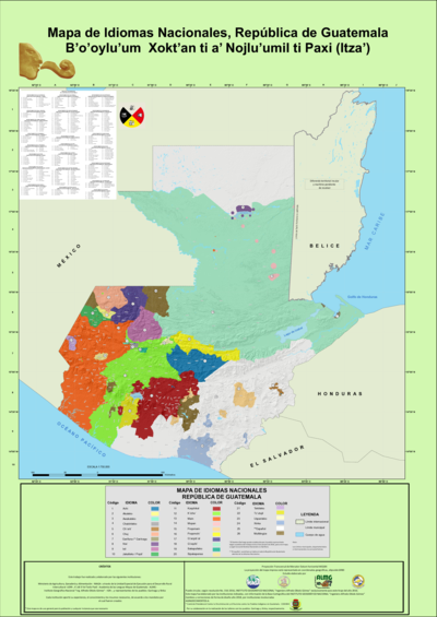 Mapa de Idiomas Nacionales, República de Guatemala B'o'oylu'um Xokt'an ti a' Nojlu'umil ti Paxi (Itza')