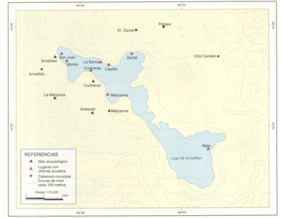 Sitios arqueológicos del Lago de Amatitlán, con lugares de ofrendas acuáticas.