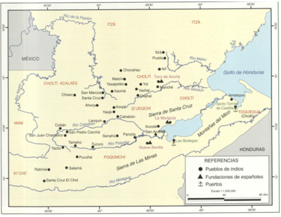 Principales poblados de la Verapaz y localización de los idomas d ela zona, siglo XVI.
