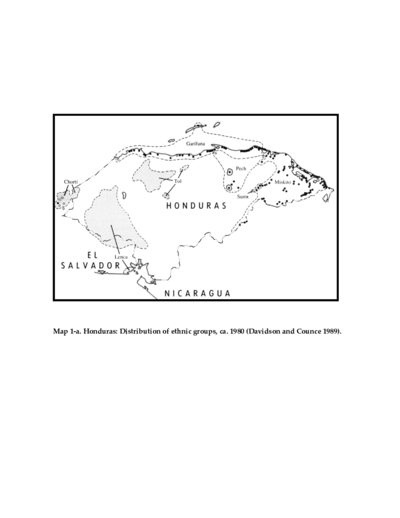 Honduras: Distribution of ethnic groups, ca. 1980 (Davidson and Counce 1989)