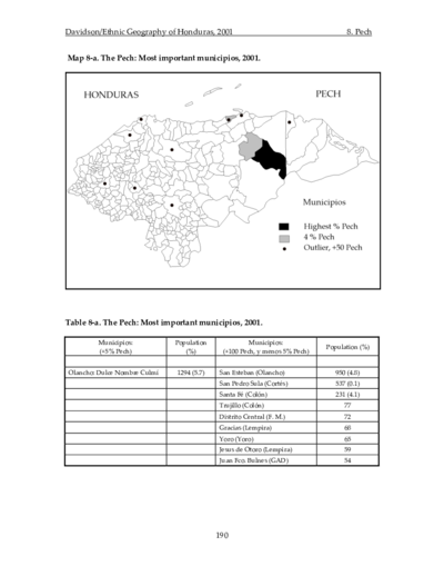 The Pech: Most important municipios, 2001