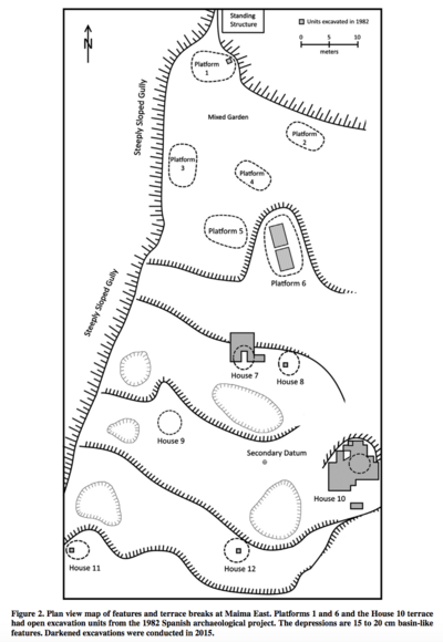 Plan view map of features and terrace breaks at Maima East