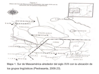 Sur de Mesamérica alrededor del siglo XVII con los grupos lingüísticos