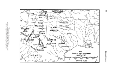 Part of the Southwest 1600-1750 Showing Locations of "Unknown Athapaskans"