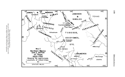 Northern Mexico and a Portion of Texas 1600-1750 Showing the approximate Locations of Indian tribes