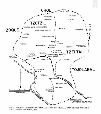 Modern Distribution and Location of Tzetzal and Tzotzil Communities