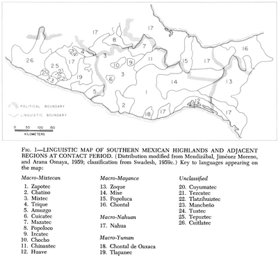 Linguistic Map of Southern Mexican Highlands and Adjacent Regions at Contact Period