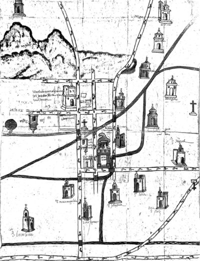 Map of Culhuacan (Valley of Mexico), 1580, Relacion geografica de Culhuacan